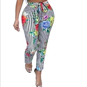 🔴 Women’s Floral Striped Pants